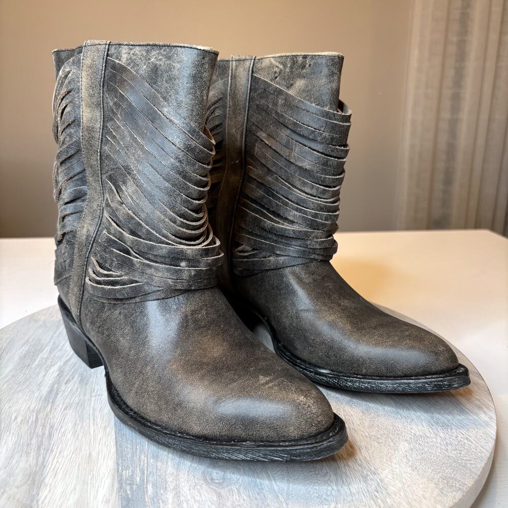 Matisse Brown Distressed Layered Fringe Calf High Pull On Boots Size 10 B